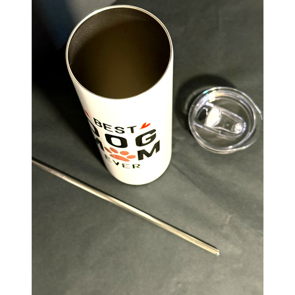 Best Dog Mom Ever 12oz Stainless Steel Tumbler and Straw Leak Proof Skinny NEW - Picture 2 of 4